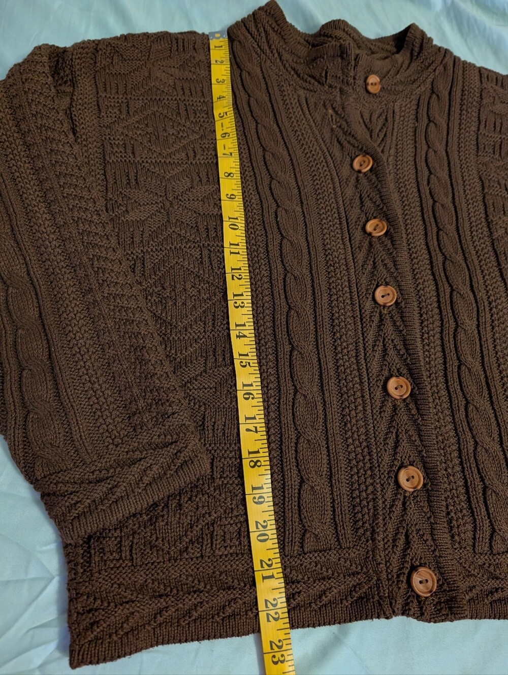 Vintage L.L.Bean Made USA Brown Cotton Cable Knit Cardigan Sweater M Cozy Autumn - Picture 8 of 8